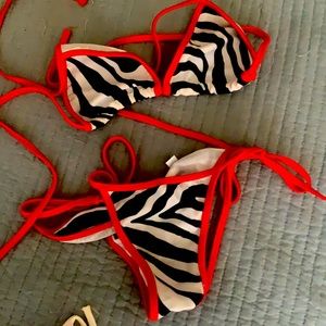 Sexy wild skimpy red and white bikini